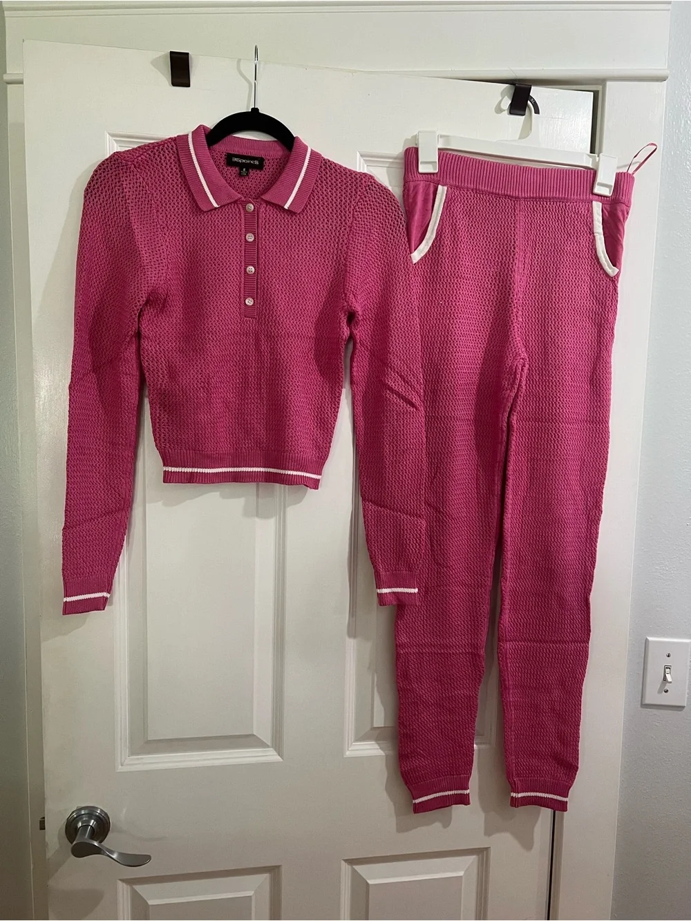 36point5 Pink Knit Matching Set Polo Sweater Top Jogger Pants 2 Piece Set